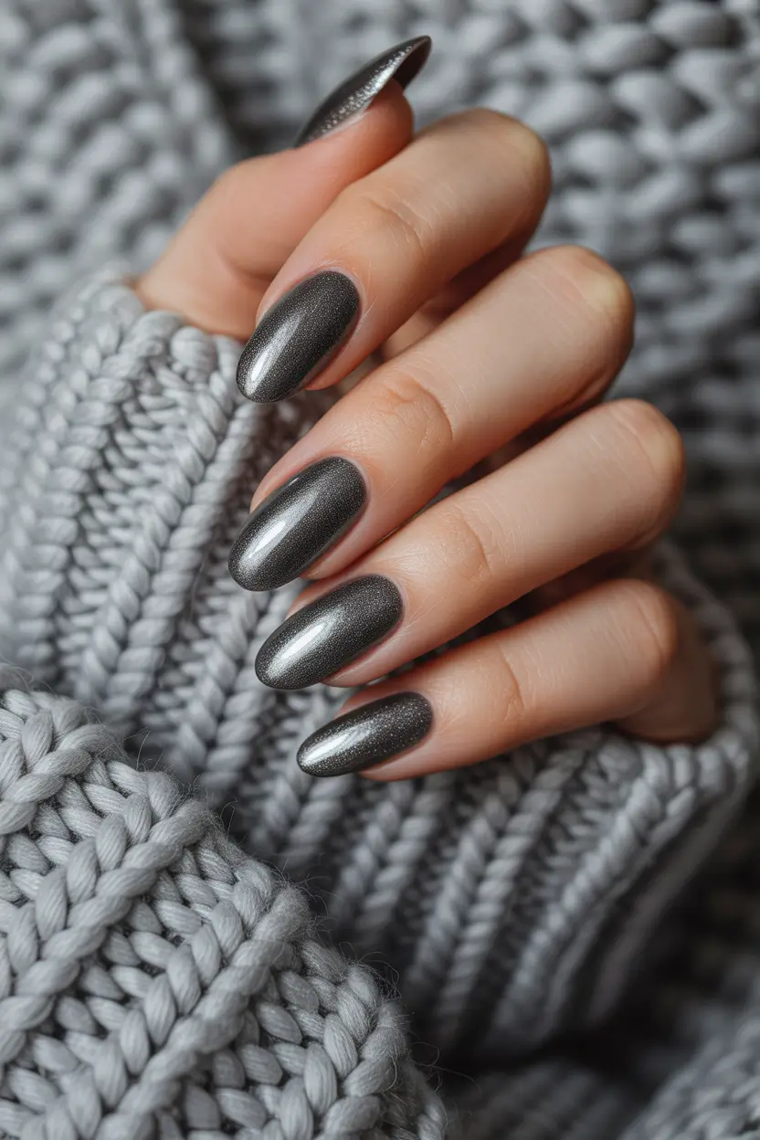 November 2025 Nail Colors Ideas Charcoal Cat-Eye Shine