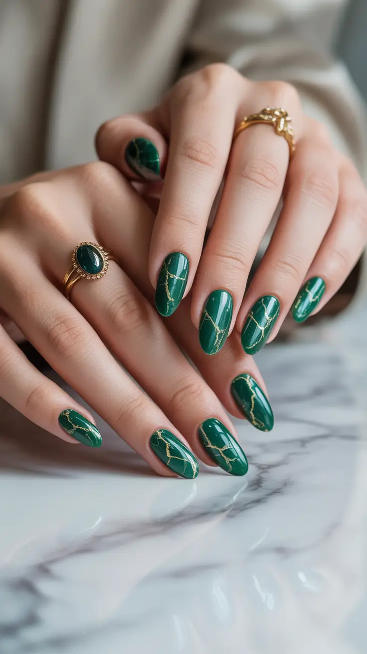 November 2025 Nail Colors Ideas Emerald Marble Veins