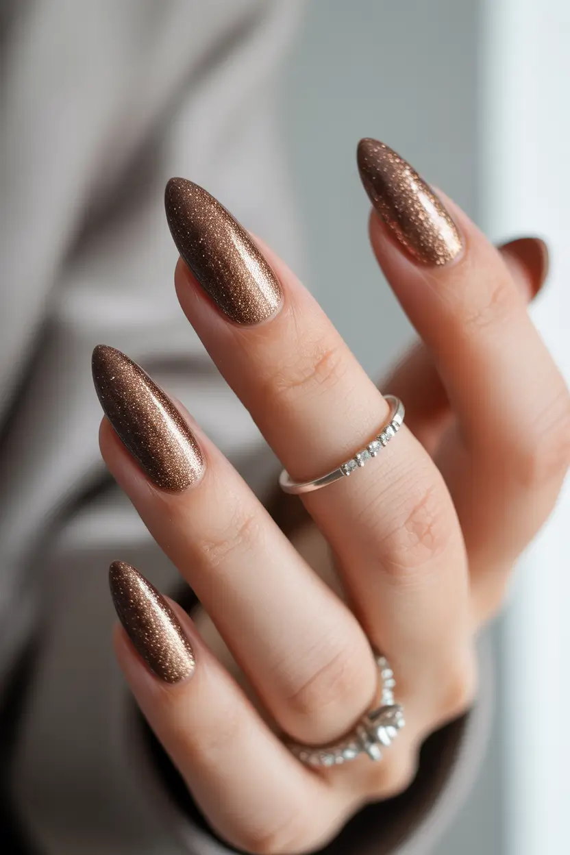 November 2025 Nail Colors Ideas Golden Bronze Sparkle