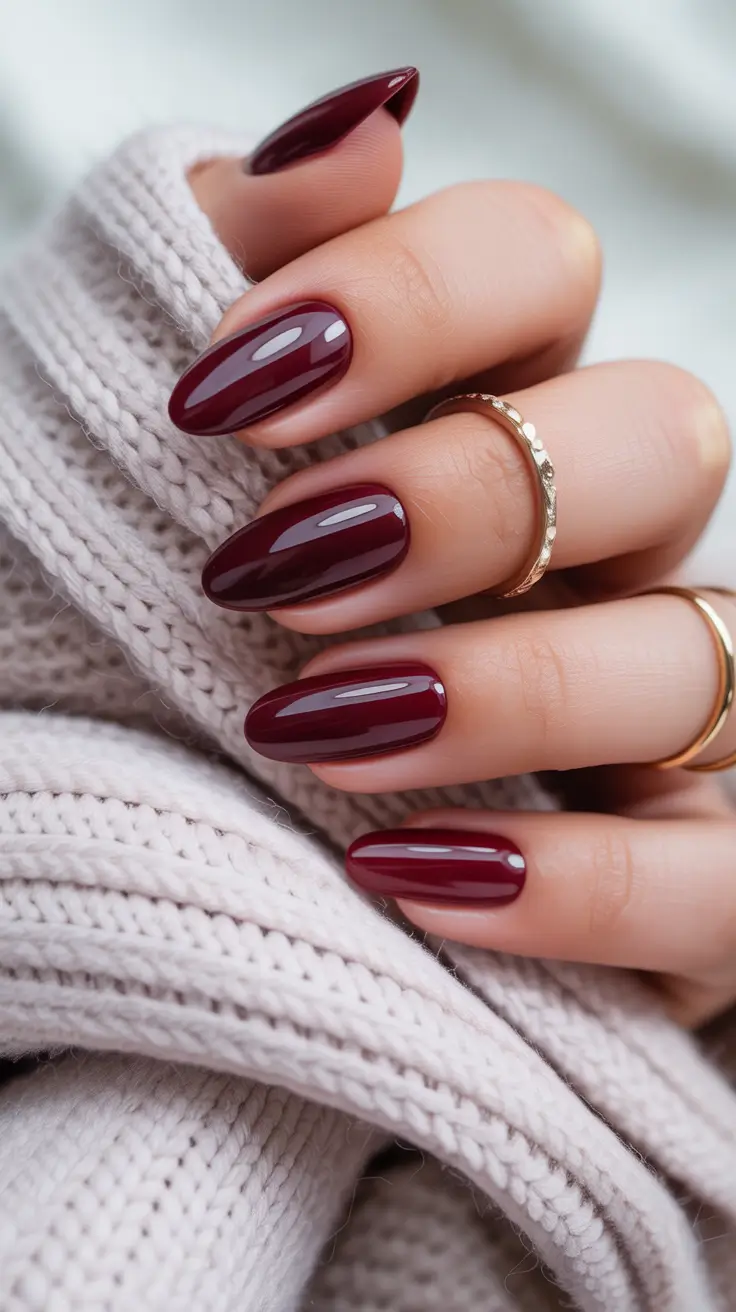 November 2025 Nail Colors Ideas Classic Burgundy Almonds