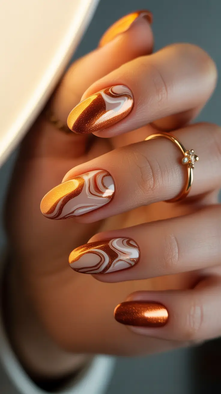 November 2025 Nail Colors Ideas Molten Copper Swirls