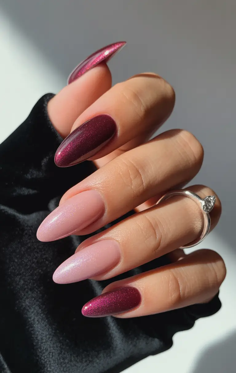 November 2025 Nail Colors Ideas Burgundy & Blush Duo