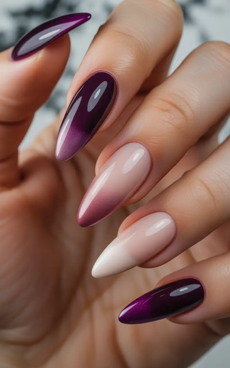 November 2025 Nail Colors Ideas Violet to Nude Ombre