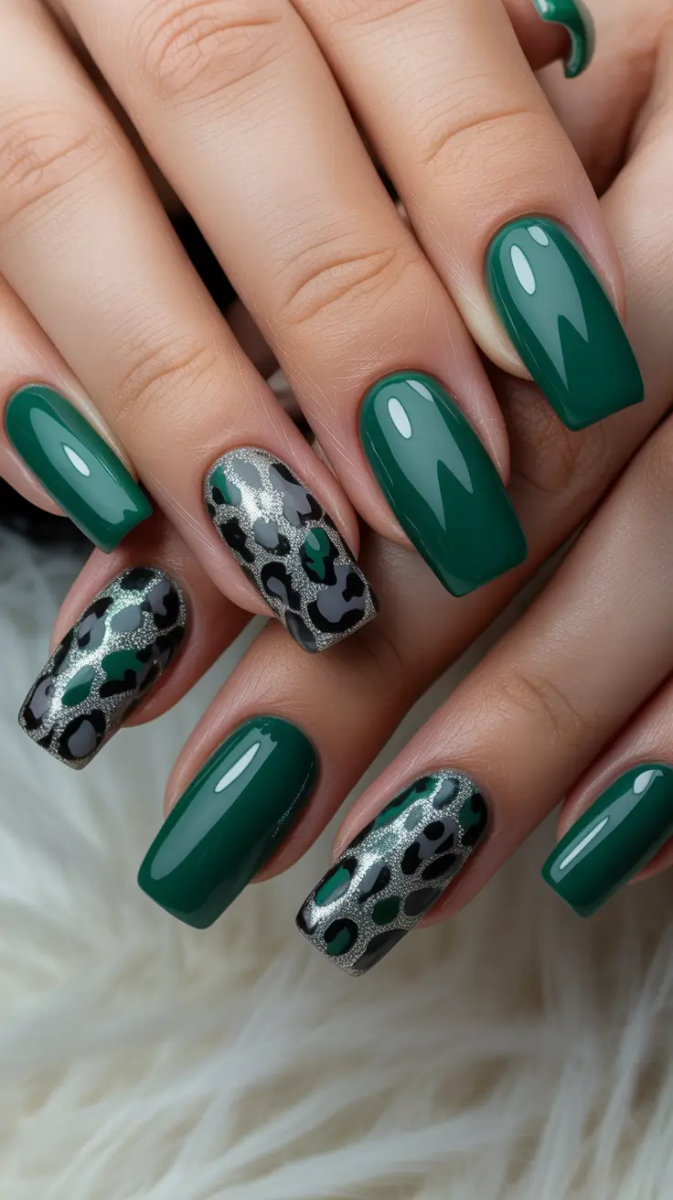November 2025 Nail Colors Ideas Emerald Animal Print