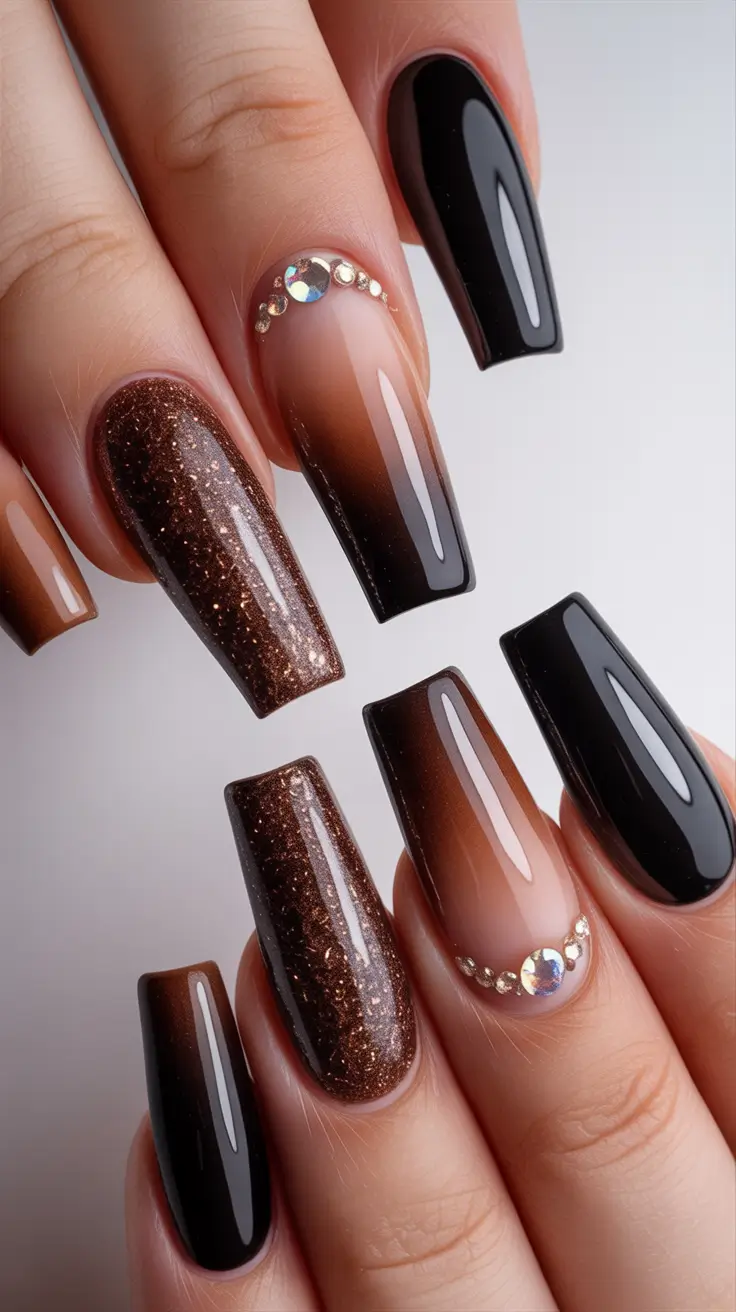 November 2025 Nail Colors Ideas Chocolate Sparkle Ombre