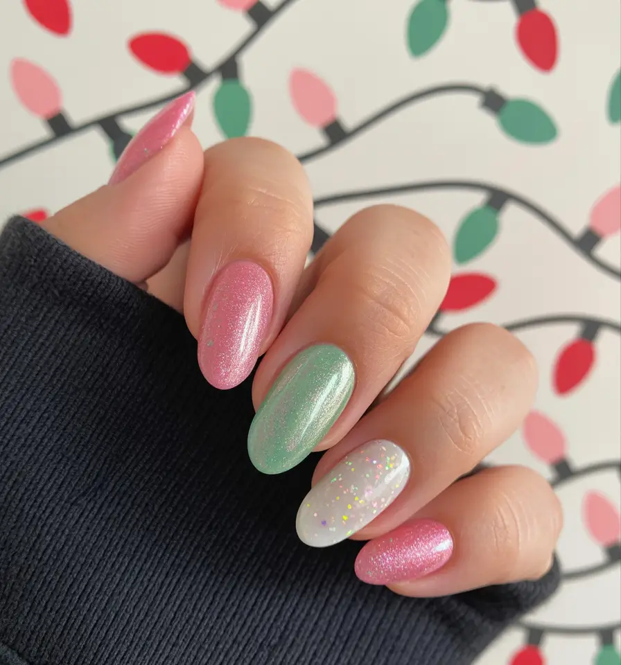 Pink Christmas Nails 2025 Frosted Candy Pastels