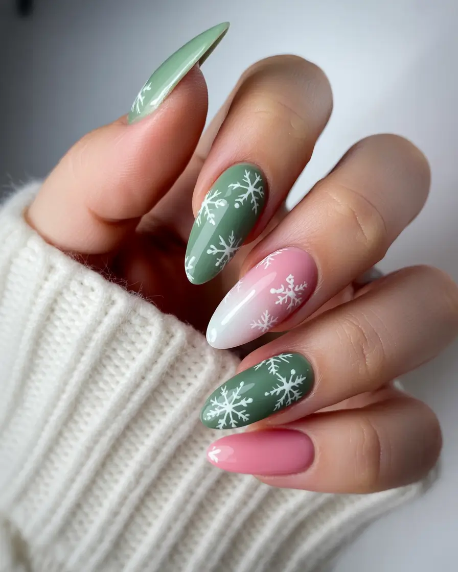 Pink Christmas Nails 2025 Evergreen Snowfall
