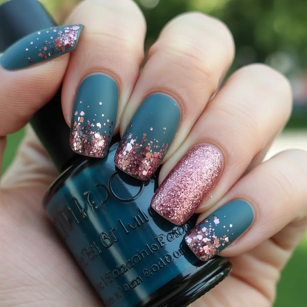 Pink Christmas Nails 2025 Blue and Pink Glitter Fade