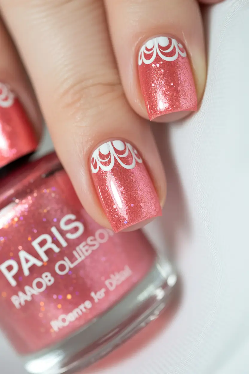 Pink Christmas Nails 2025 Frosted Coral Glow