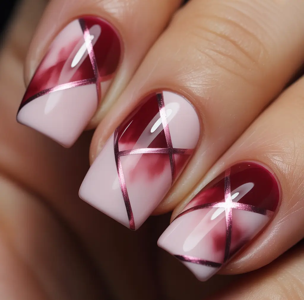 Pink Christmas Nails 2025 Rosy Geometric Chic