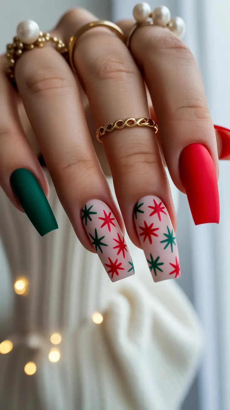 Pink Christmas Nails 2025 Red and Green Festive Pop