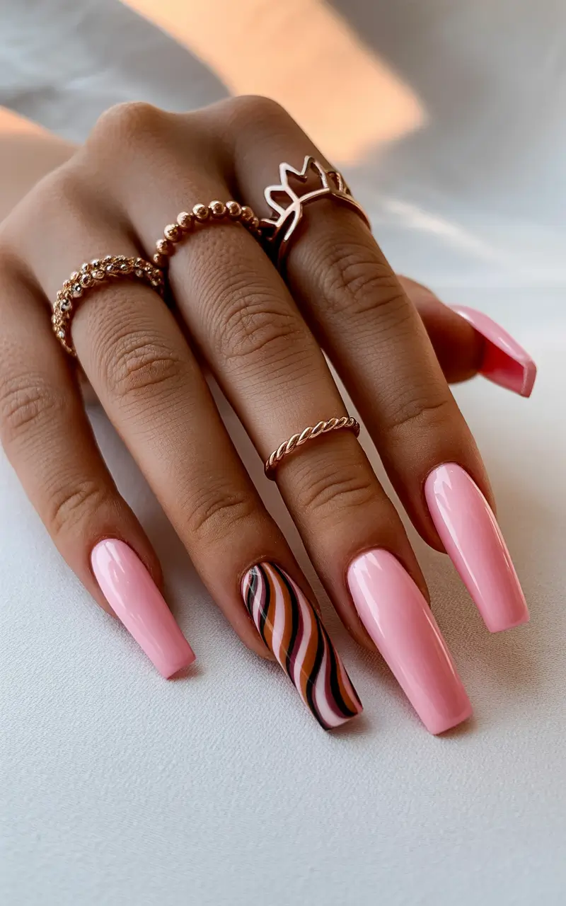 Pink Christmas Nails 2025 Frosted Pink Swirl