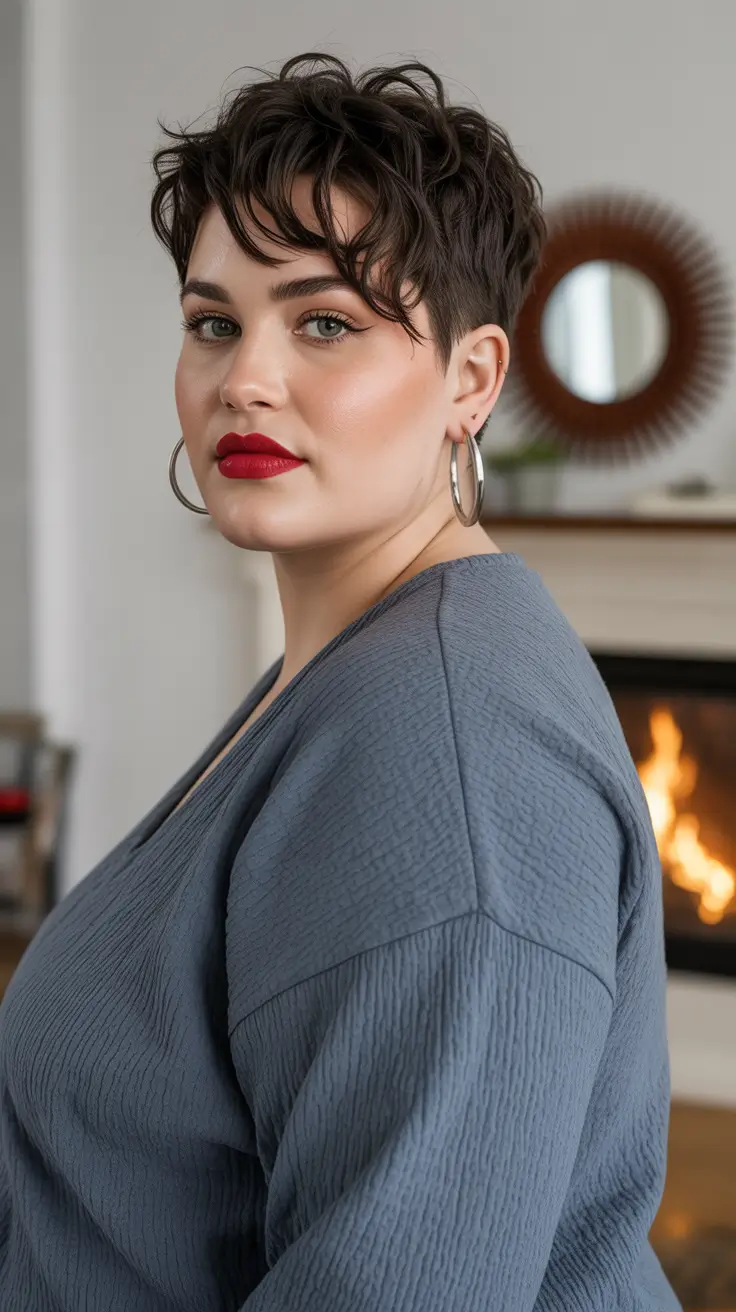 Plus Size Winter Haircuts for Women 2025 2026 Textured Long Pixie with Tousled Bangs