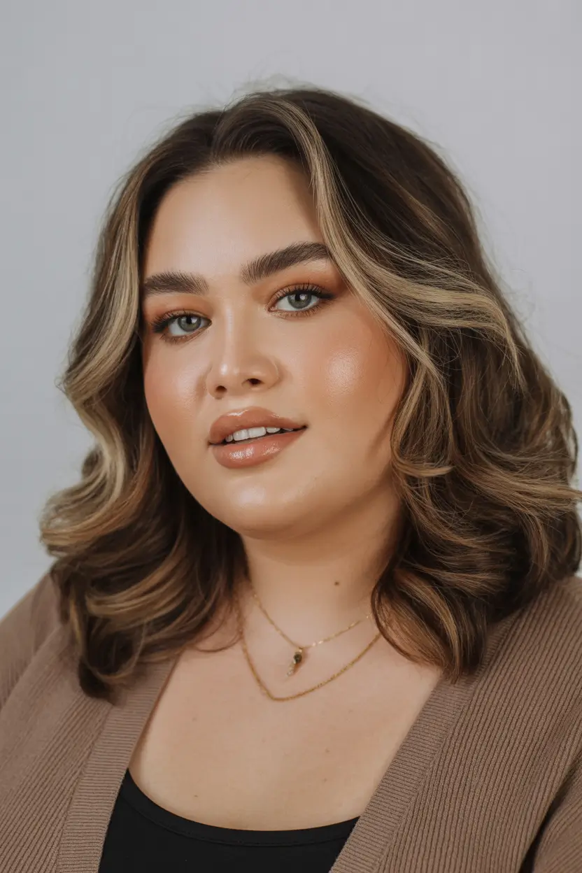 Plus Size Winter Haircuts for Women 2025 2026 Soft Balayage Lob