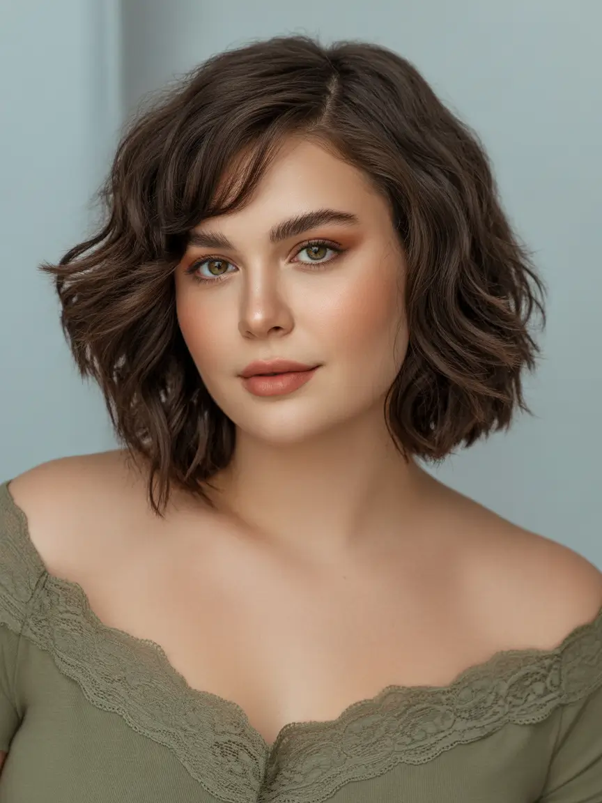 Plus Size Winter Haircuts for Women 2025 2026 Textured Brunette Bob