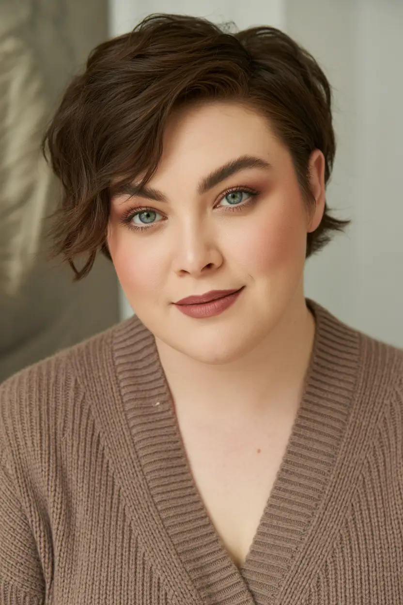 Plus Size Winter Haircuts for Women 2025 2026 Relaxed Shaggy Pixie