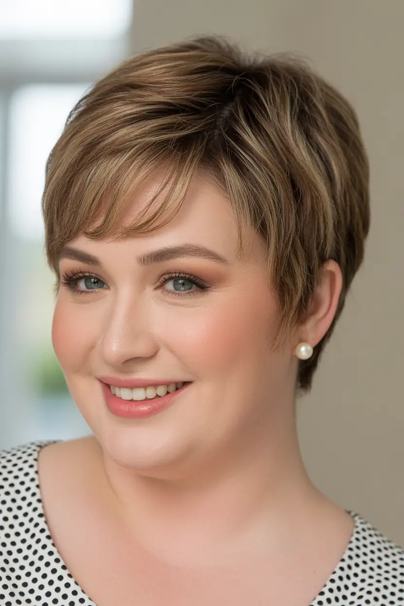 Plus Size Winter Haircuts for Women 2025 2026 Soft Pixie with Baby Bangs
