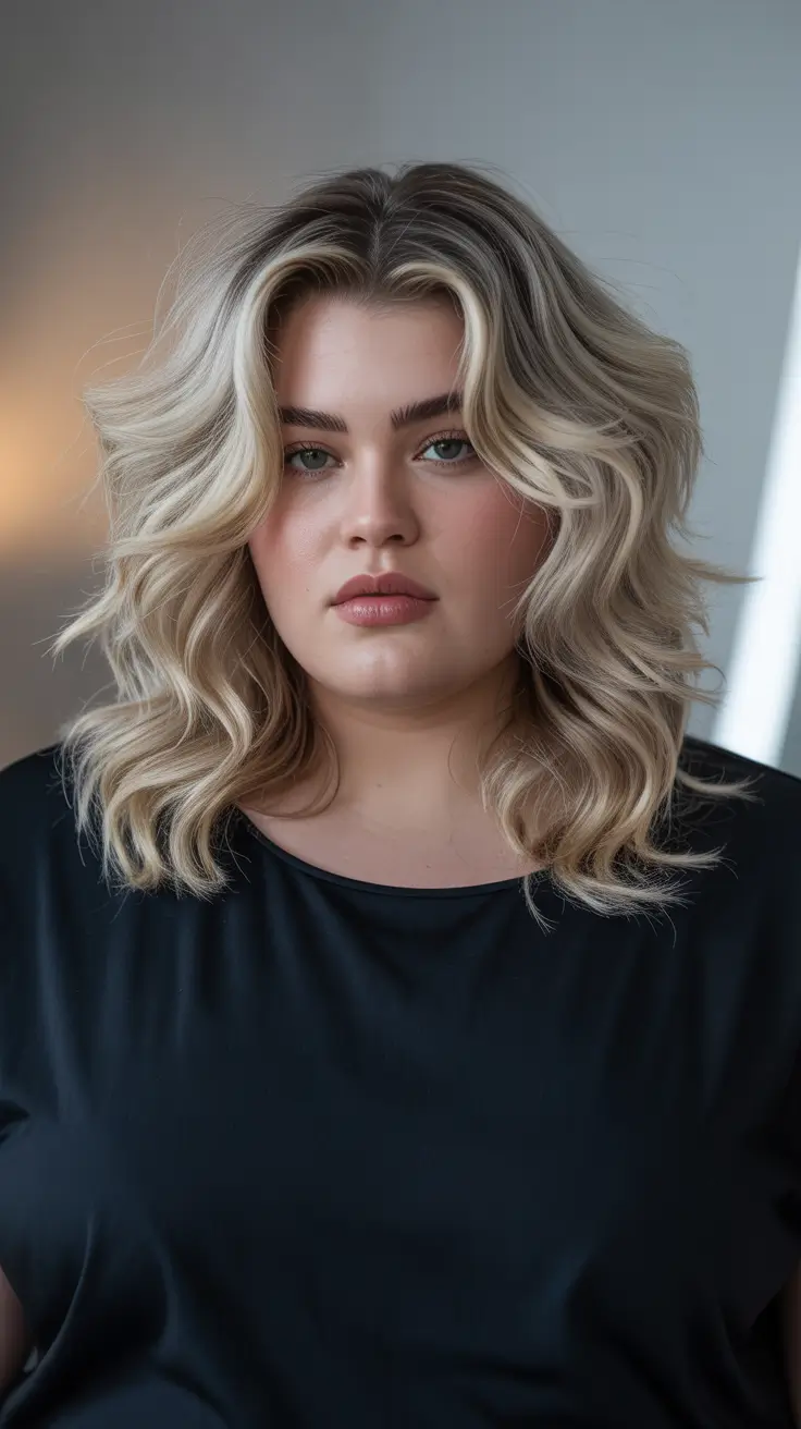 Plus Size Winter Haircuts for Women 2025 2026 Soft Blonde Lob with Voluminous Waves