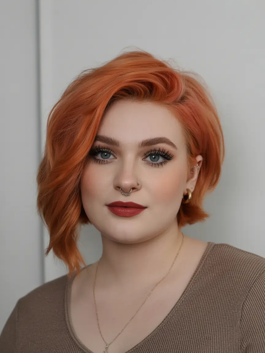Plus Size Winter Haircuts for Women 2025 2026 Copper Angled Bob