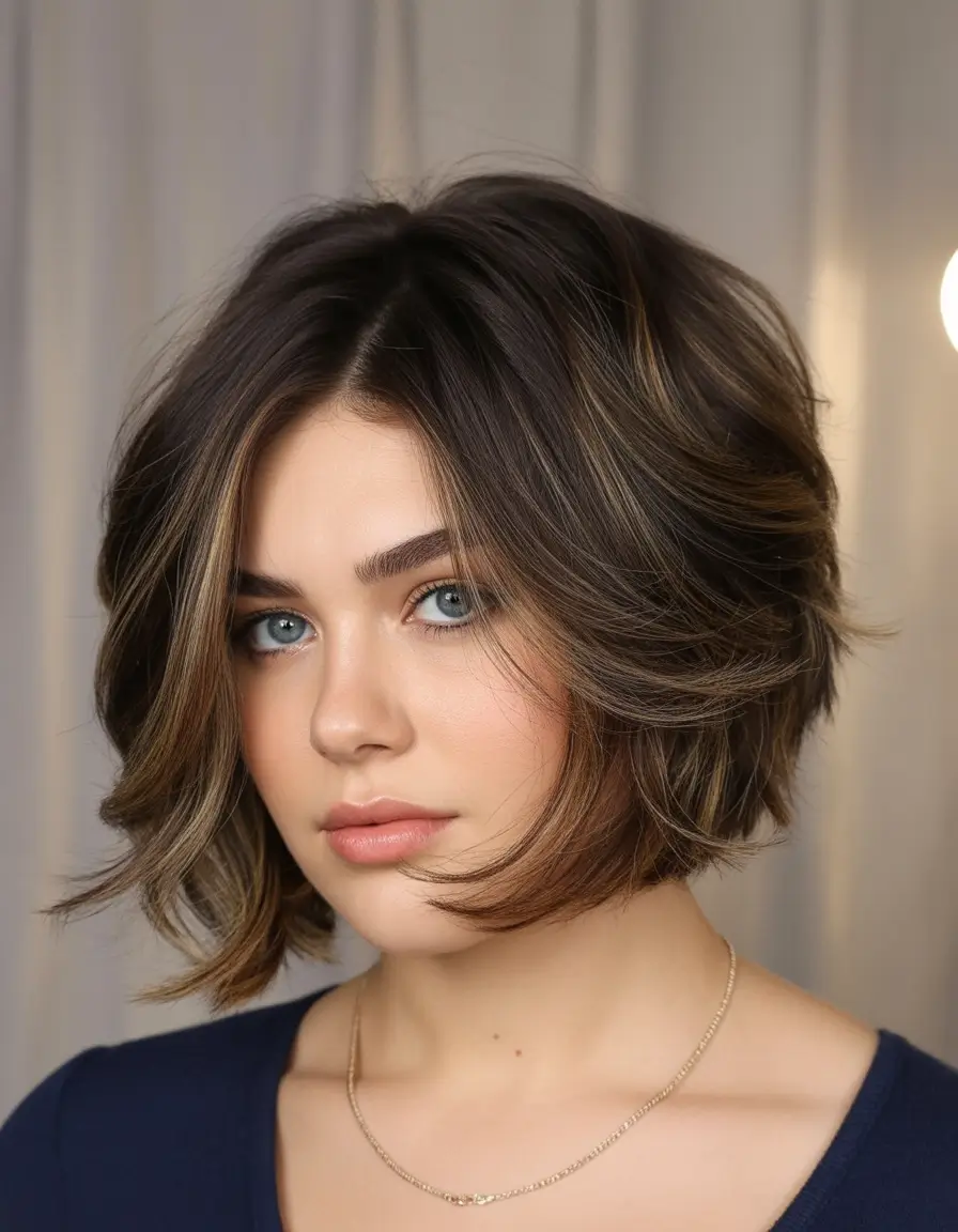 Plus Size Winter Haircuts for Women 2025 2026 Layered Shag Bob with Curtain Fringe