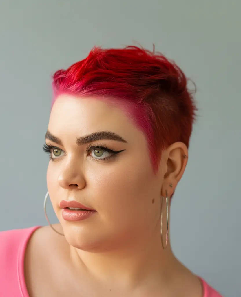 Plus Size Winter Haircuts for Women 2025 2026 Hot Pink Edgy Pixie