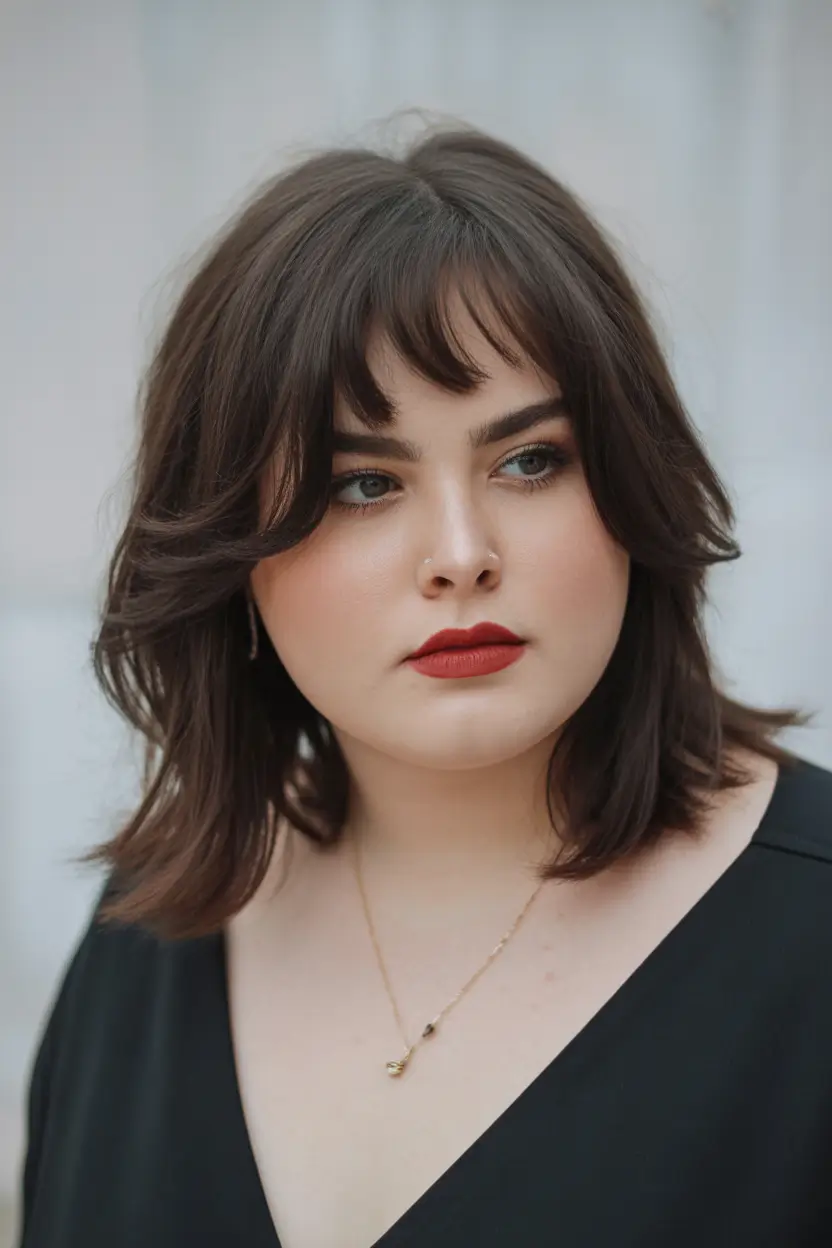 Plus Size Winter Haircuts for Women 2025 2026 Modern Shag with Soft Bangs