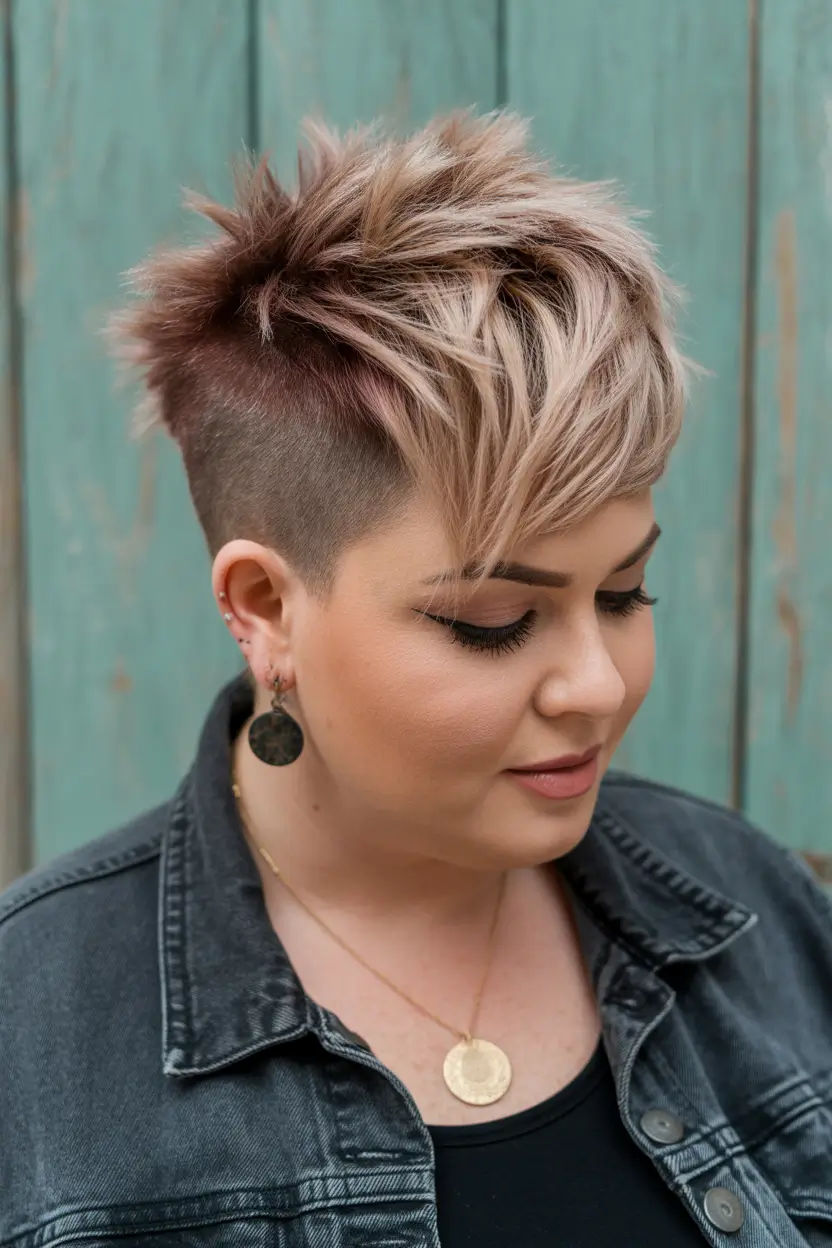 Plus Size Winter Haircuts for Women 2025 2026 Two-Tone Edgy Undercut Pixie