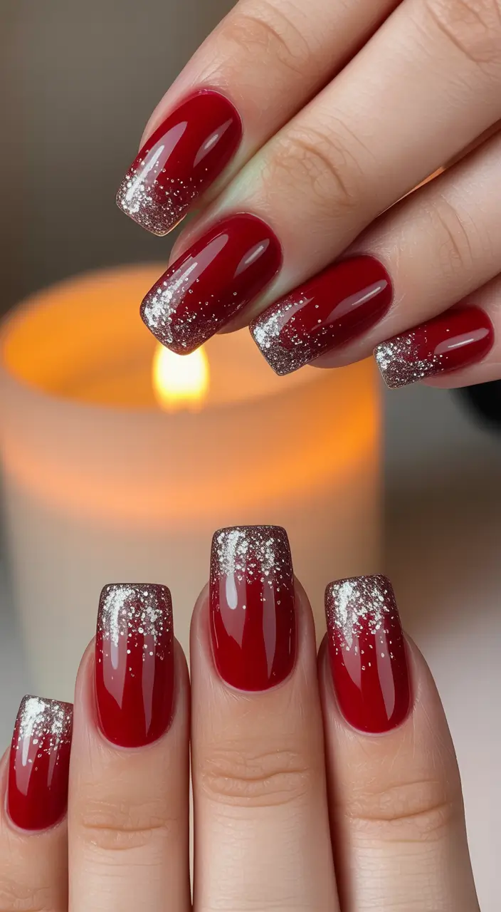 Red Christmas Nails 2025 Snowfall French Glow