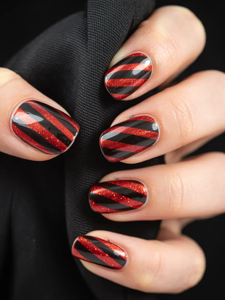 Red Christmas Nails 2025 Short Sparkly Candy Chic