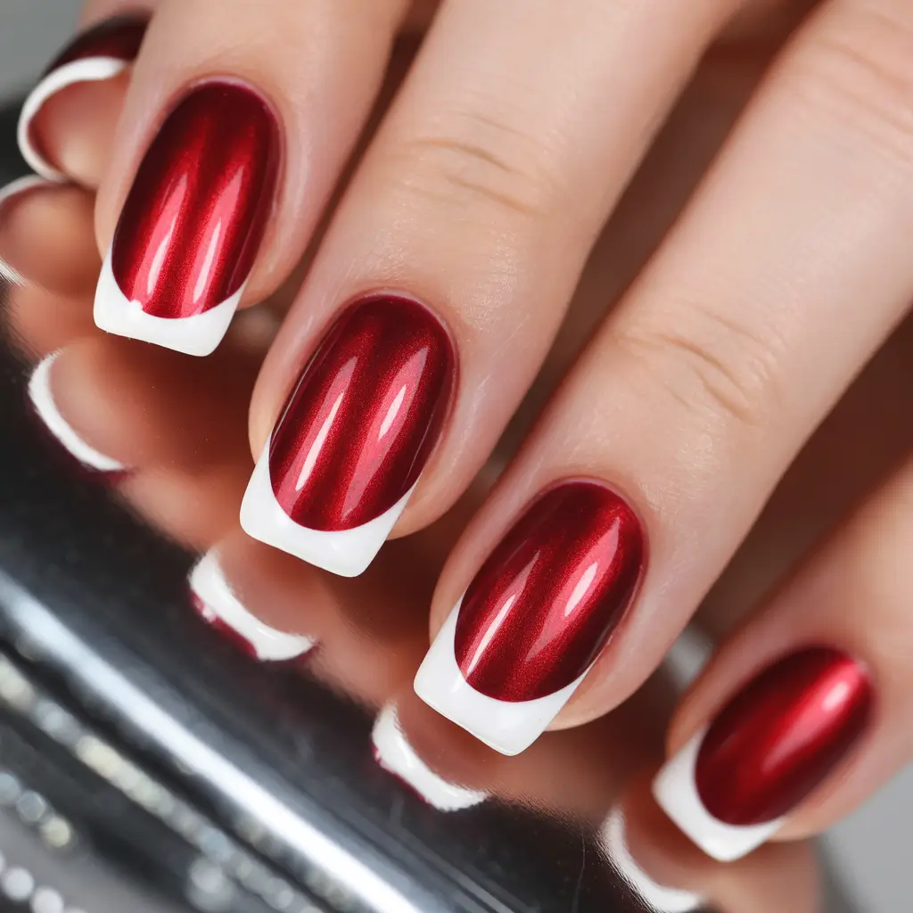 Red Christmas Nails 2025 Classic French with a Holiday Twist
