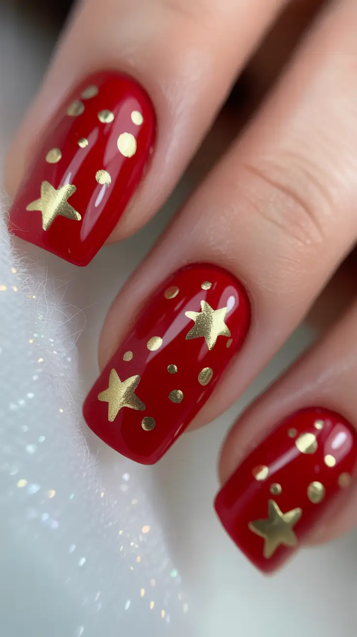 Red Christmas Nails 2025 Golden Star Magic