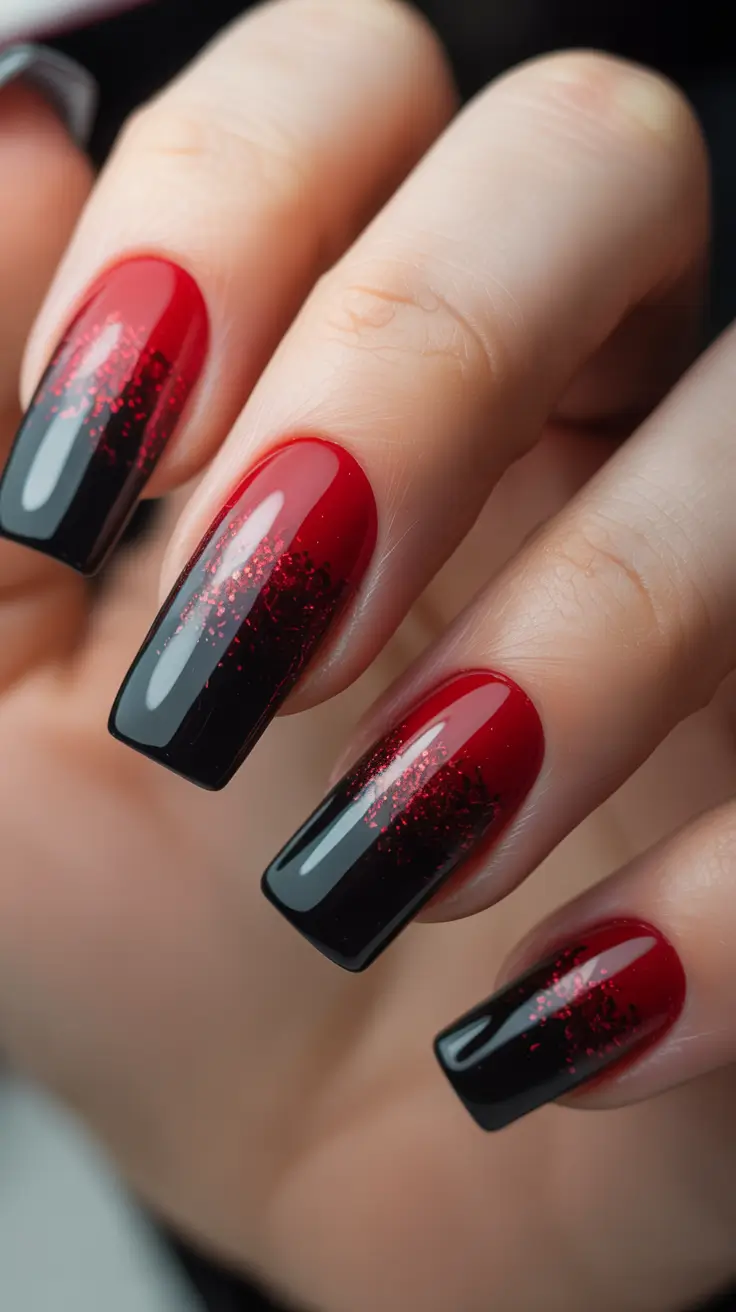 Red Christmas Nails 2025 Midnight Red Fade