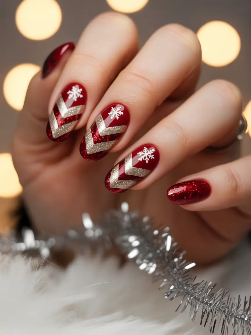 Red Christmas Nails 2025 Glam Gold Chevron Magic