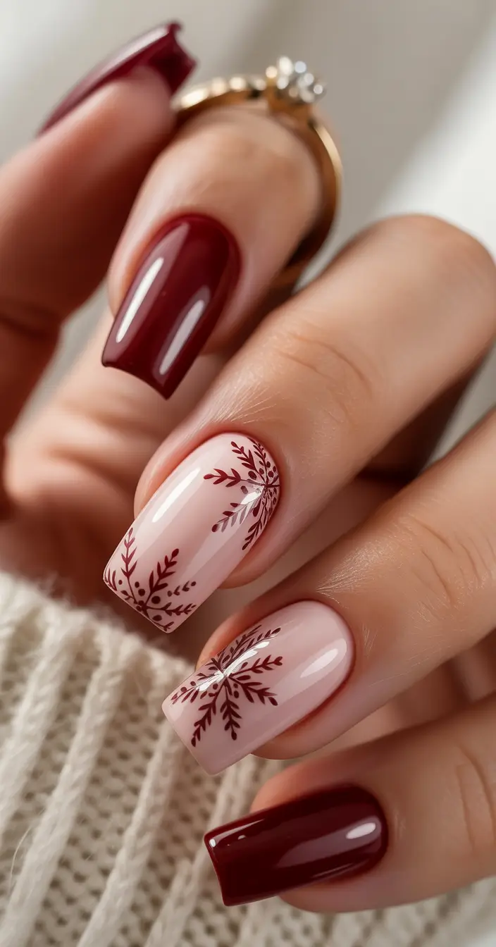Red Winter Nails 2025–2026 Velvet Cranberry Snowflakes