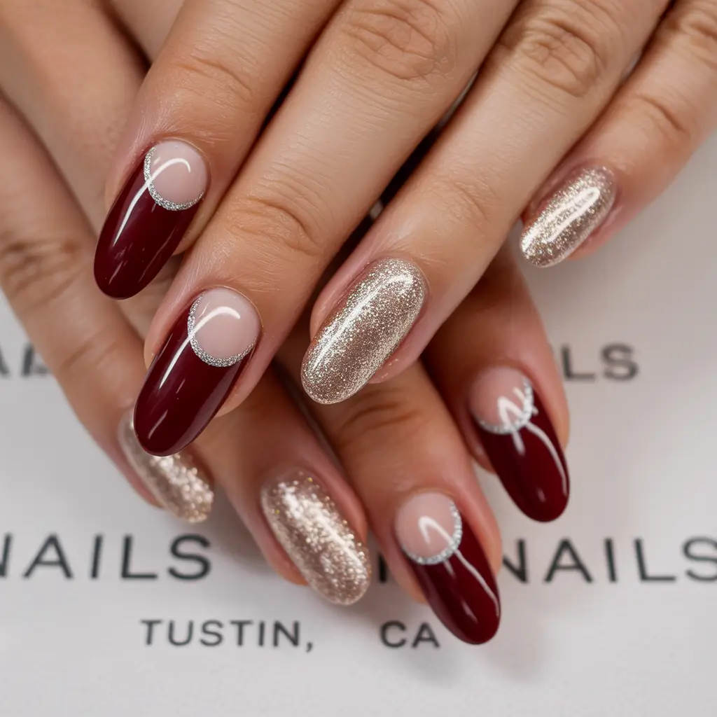 Red Winter Nails 2025–2026 Golden Moonlit Wine