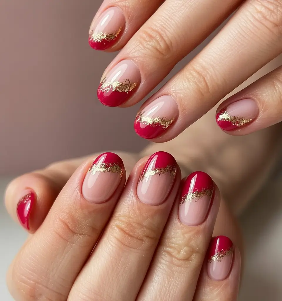 Red Winter Nails 2025–2026 Golden Cranberry Tips