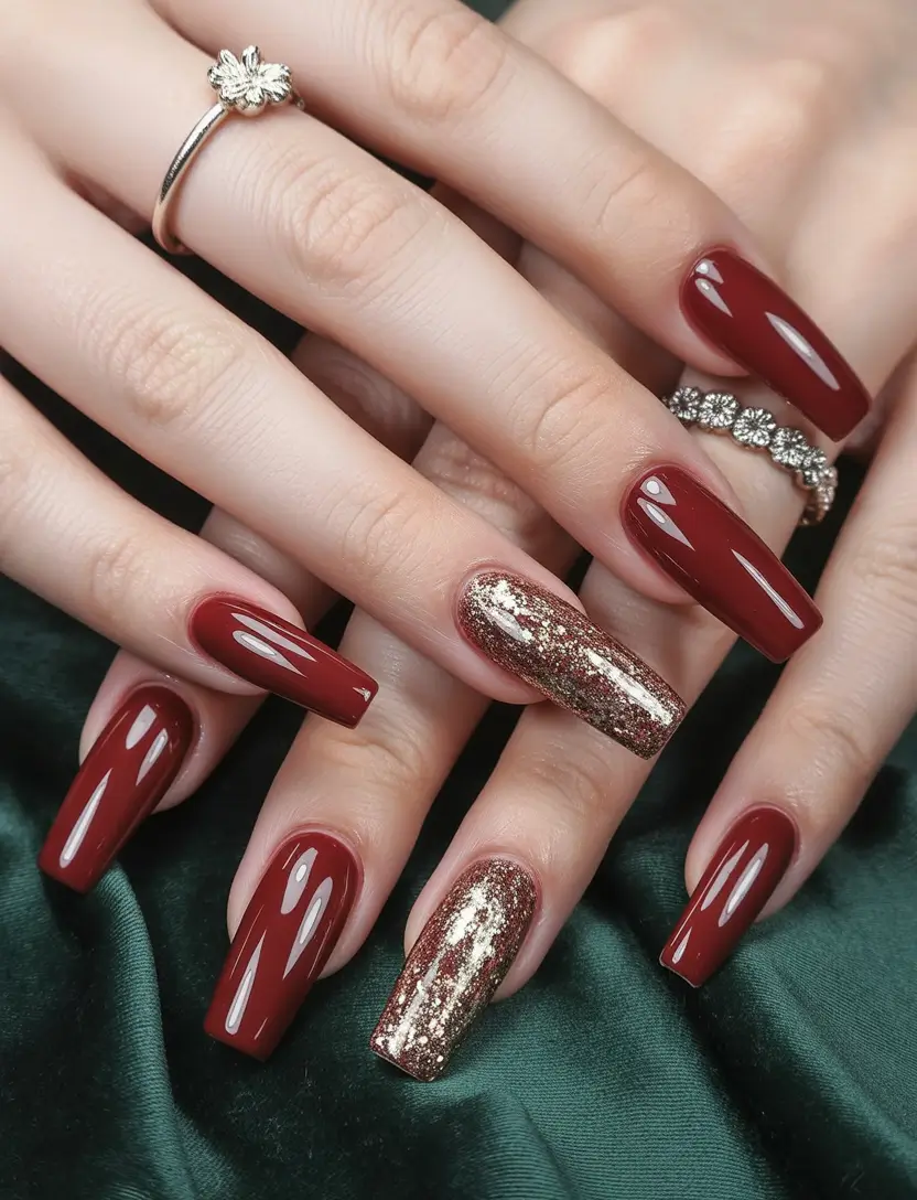 Red Winter Nails 2025–2026 Garnet & Gold Majesty