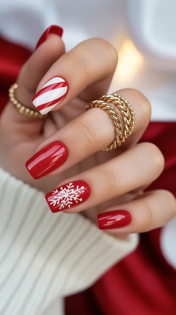 Red Winter Nails 2025–2026 Candy Cane Classic