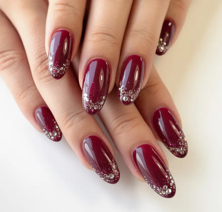 Red Winter Nails 2025–2026 Ruby Crystal Tips