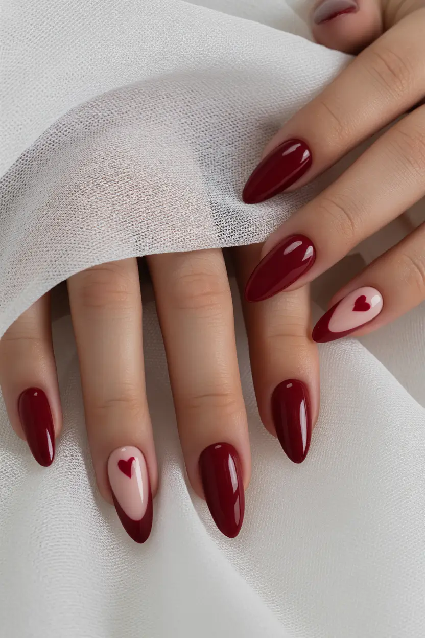 Red Winter Nails 2025–2026 Hearts & Burgundy Hues
