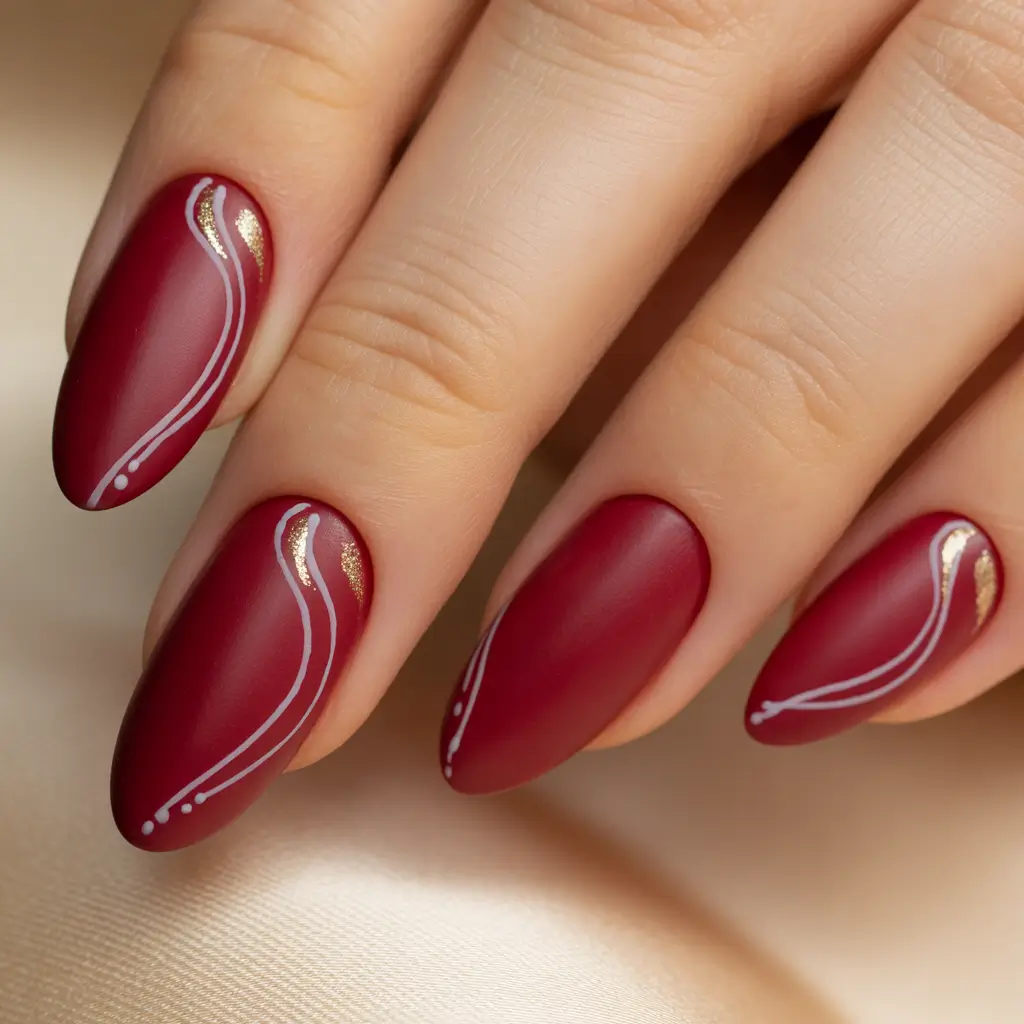 Red Winter Nails 2025–2026 Golden Whisper Waves