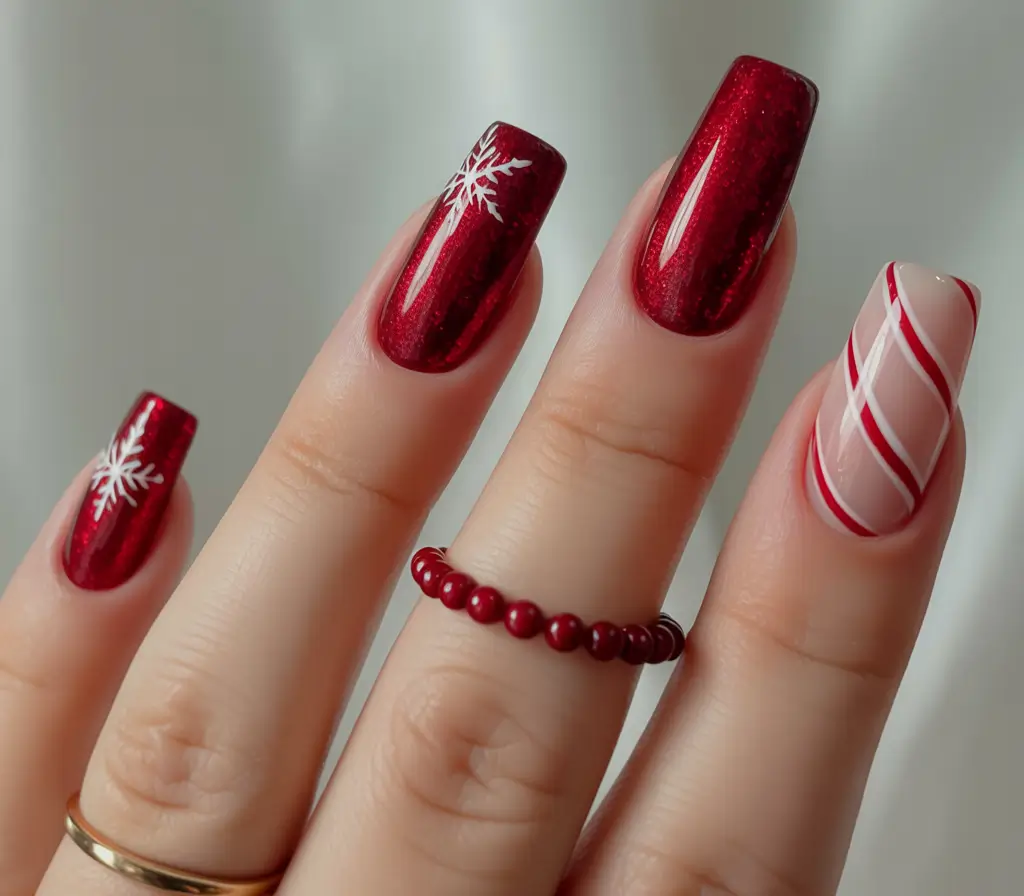 Red Winter Nails 2025–2026 Red Candy Stripes