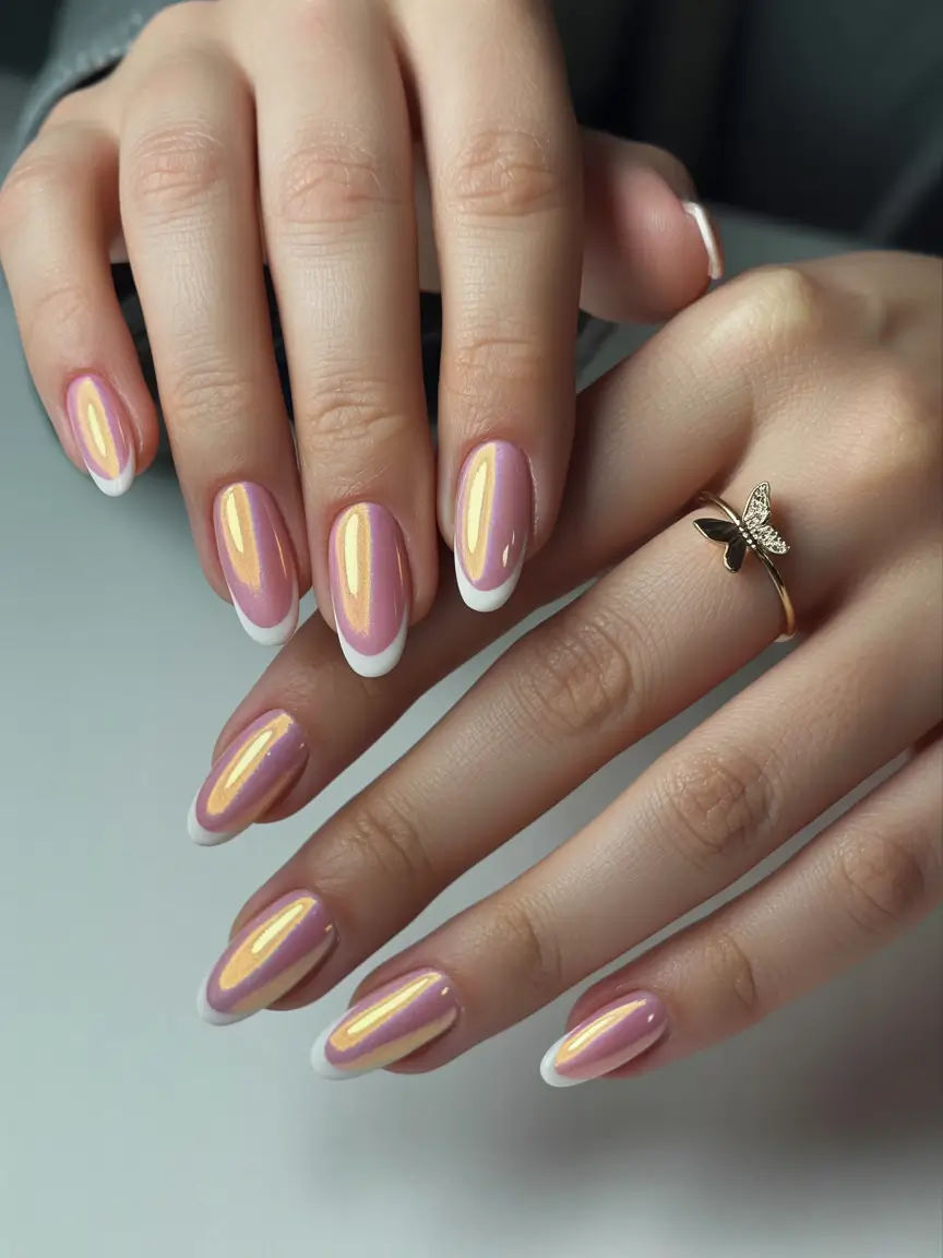 French tips manicure Golden French Aura