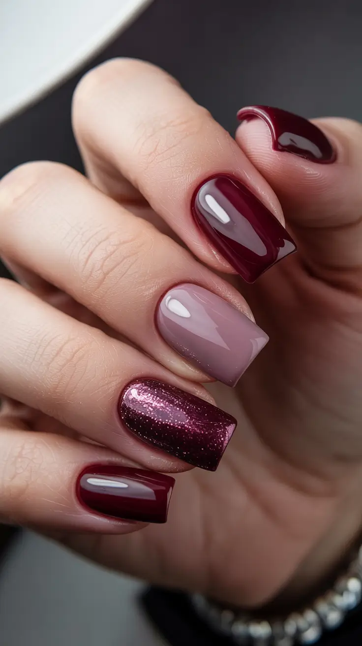 Short Winter Nails 2025–2026 Mulberry Shine Gradient