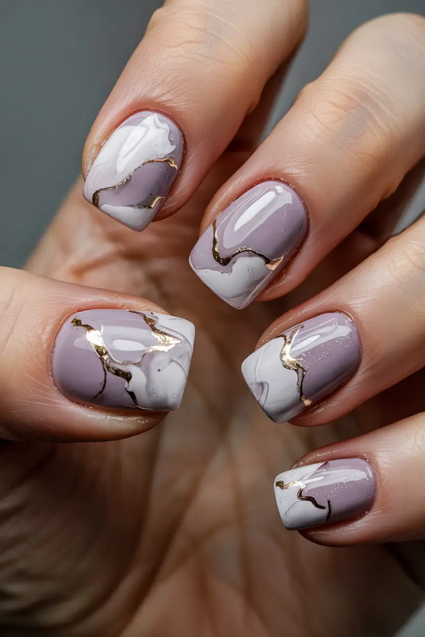 Short Winter Nails 2025–2026 Soft Mauve Marble Frost