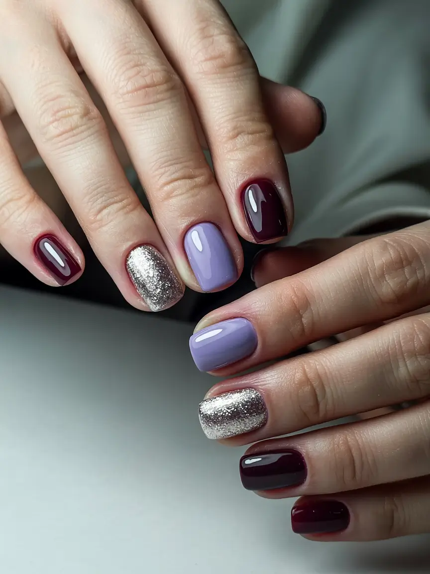 Short Winter Nails 2025–2026 Lavender and Wine Winter Duo