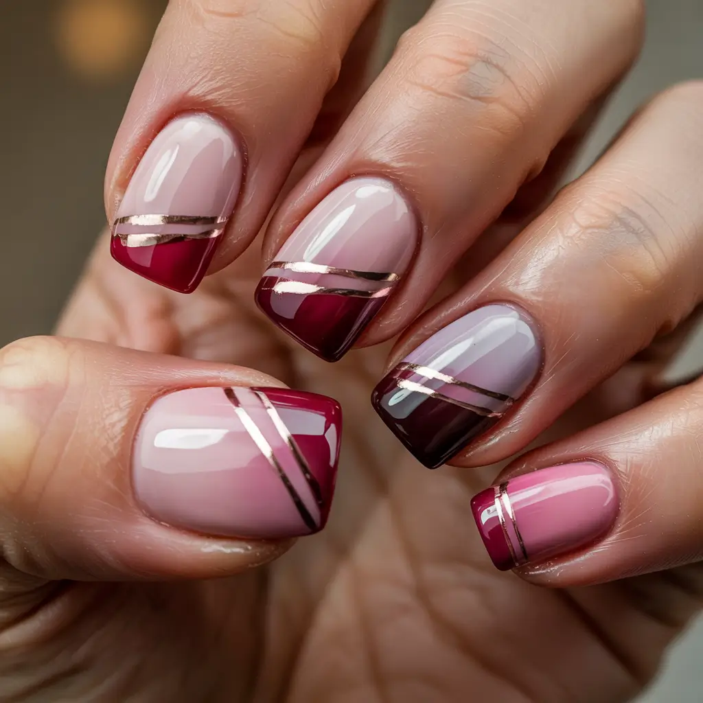 Short Winter Nails 2025–2026 Modern Mauve Gradient Lines