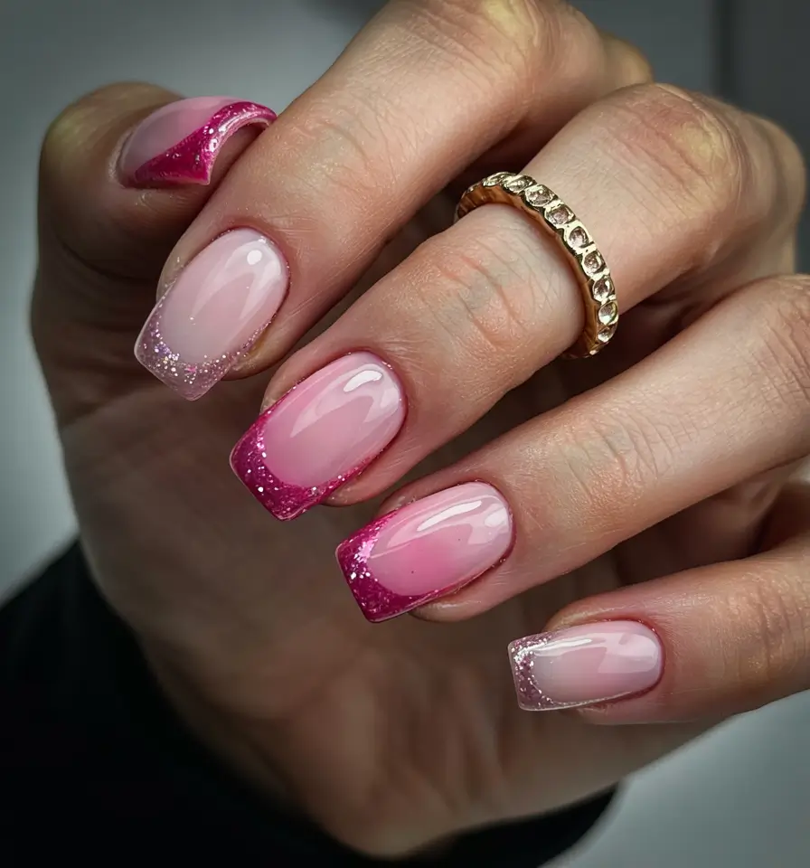 Short Winter Nails 2025–2026 Pink Frosted Tips