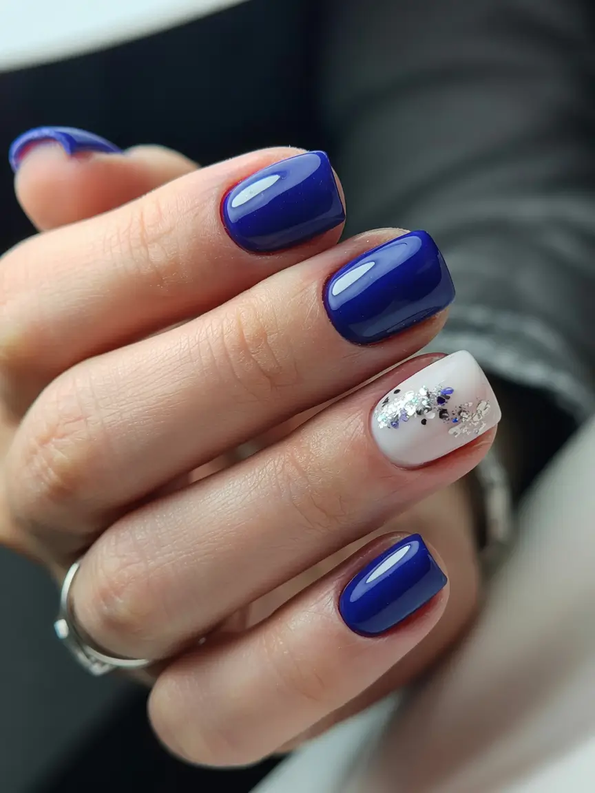 Short Winter Nails 2025–2026 Blue Sparkle Minimalist Nails