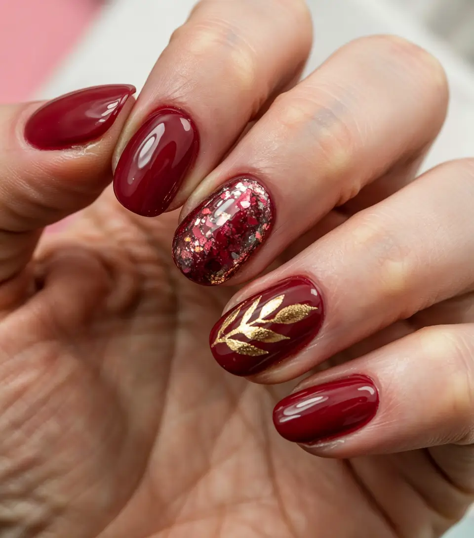 Short Winter Nails 2025–2026 Classic Red with Gold Accent